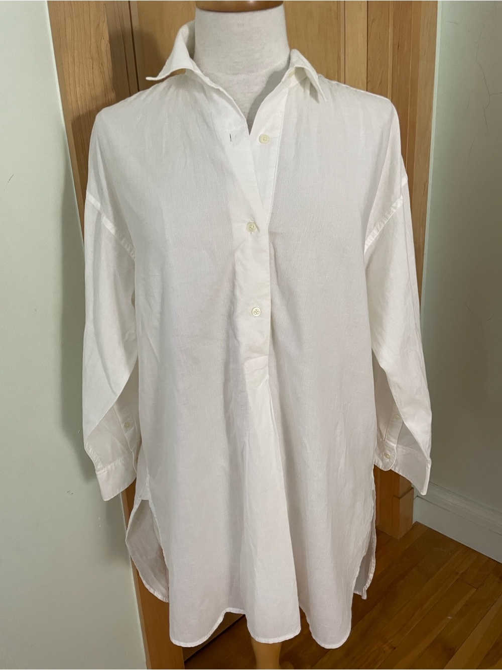 GAP White Oversized Long Sleeve High Slit Hem Cotton Tunic Shirt, Size M